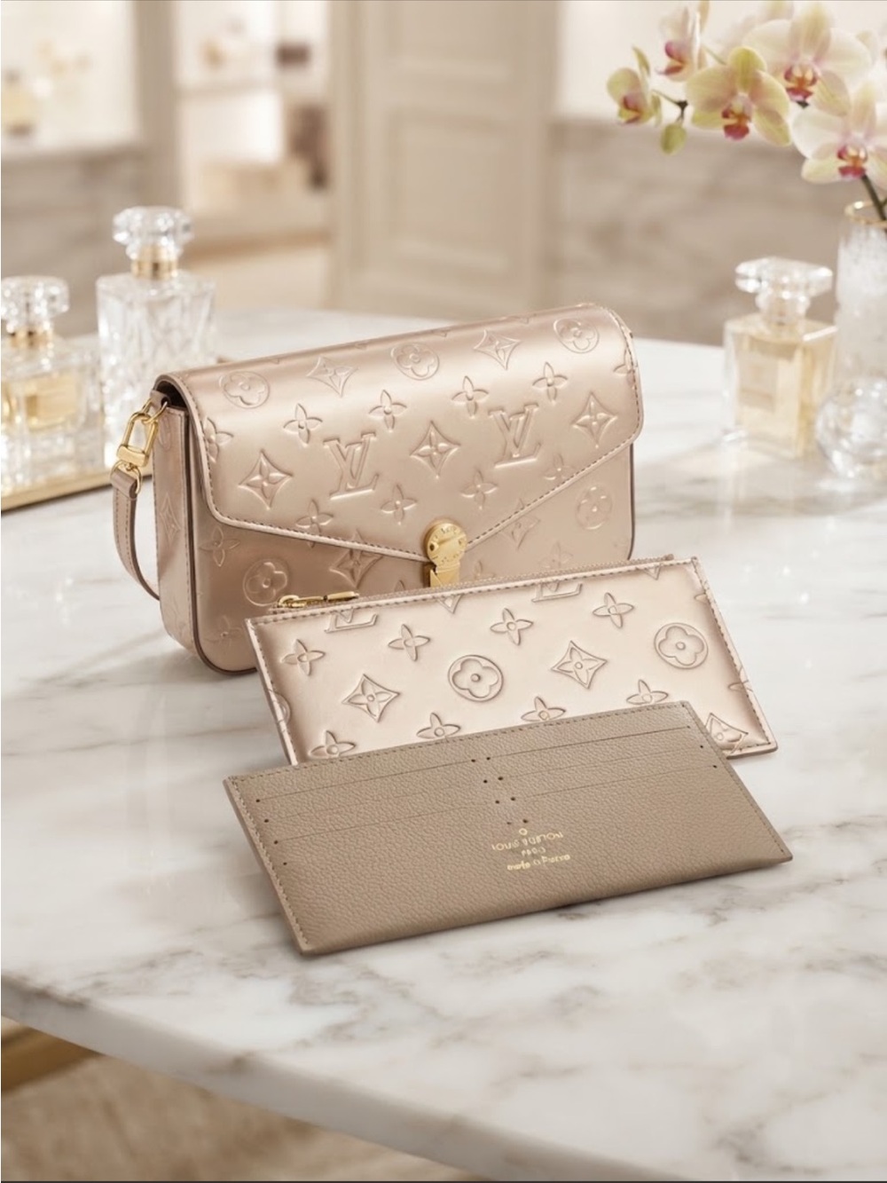 Metallic Champagne/Rose Gold/Blush Shoulder Bag with Two Matching Inserts